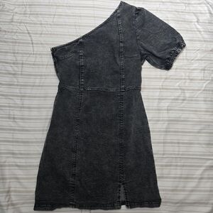 Entro One-Shoulder Washed Black Denim Dress